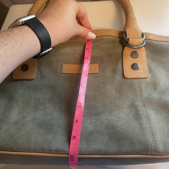 Sundance Medium Leather Suede Satchel Handbag Purse Olive Green Brown EUC - Picture 14 of 14